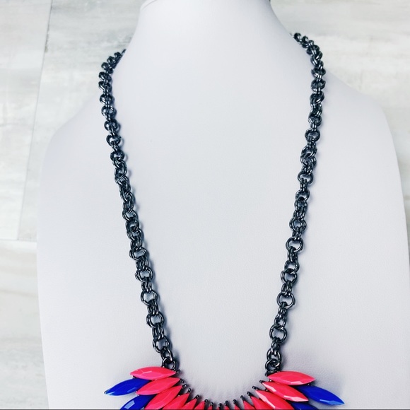 Amrita Singh Gunmetal Blue & Pink Austrian Crystal Bib Modern Bubble Necklace - Picture 5 of 15